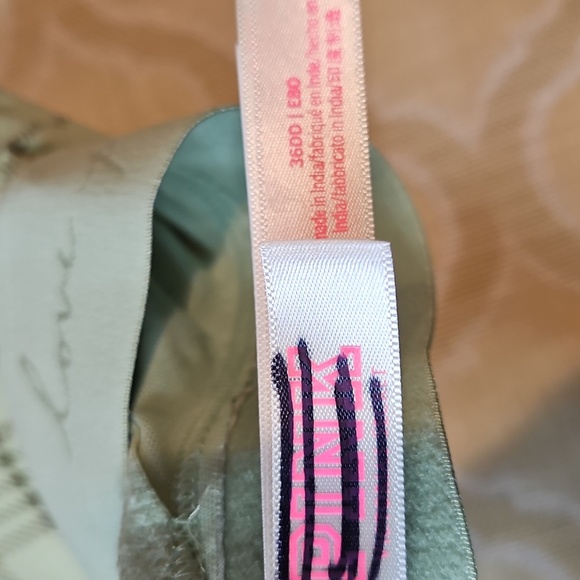Victorias Secret NWOT Padded Sage Green Plaid & Hot Pink Adjustable Bra 36DD - Picture 6 of 7
